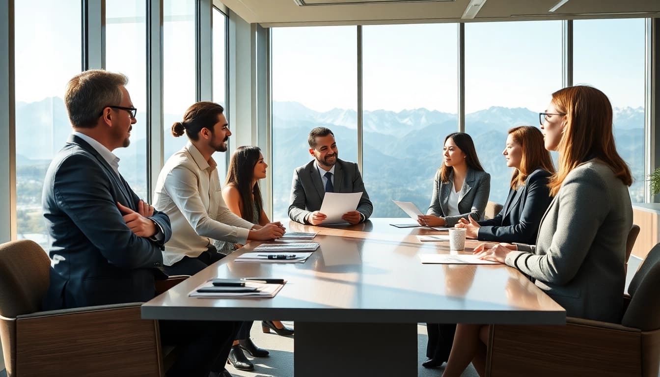 Headhunter Schweiz beraten Klienten in modernem Büro mit Bergblick