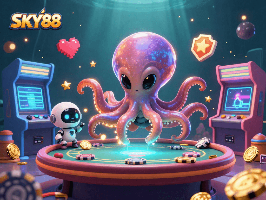 Engage with SKY88's vibrant alien casino adventure featuring epic poker and arcade elements.
