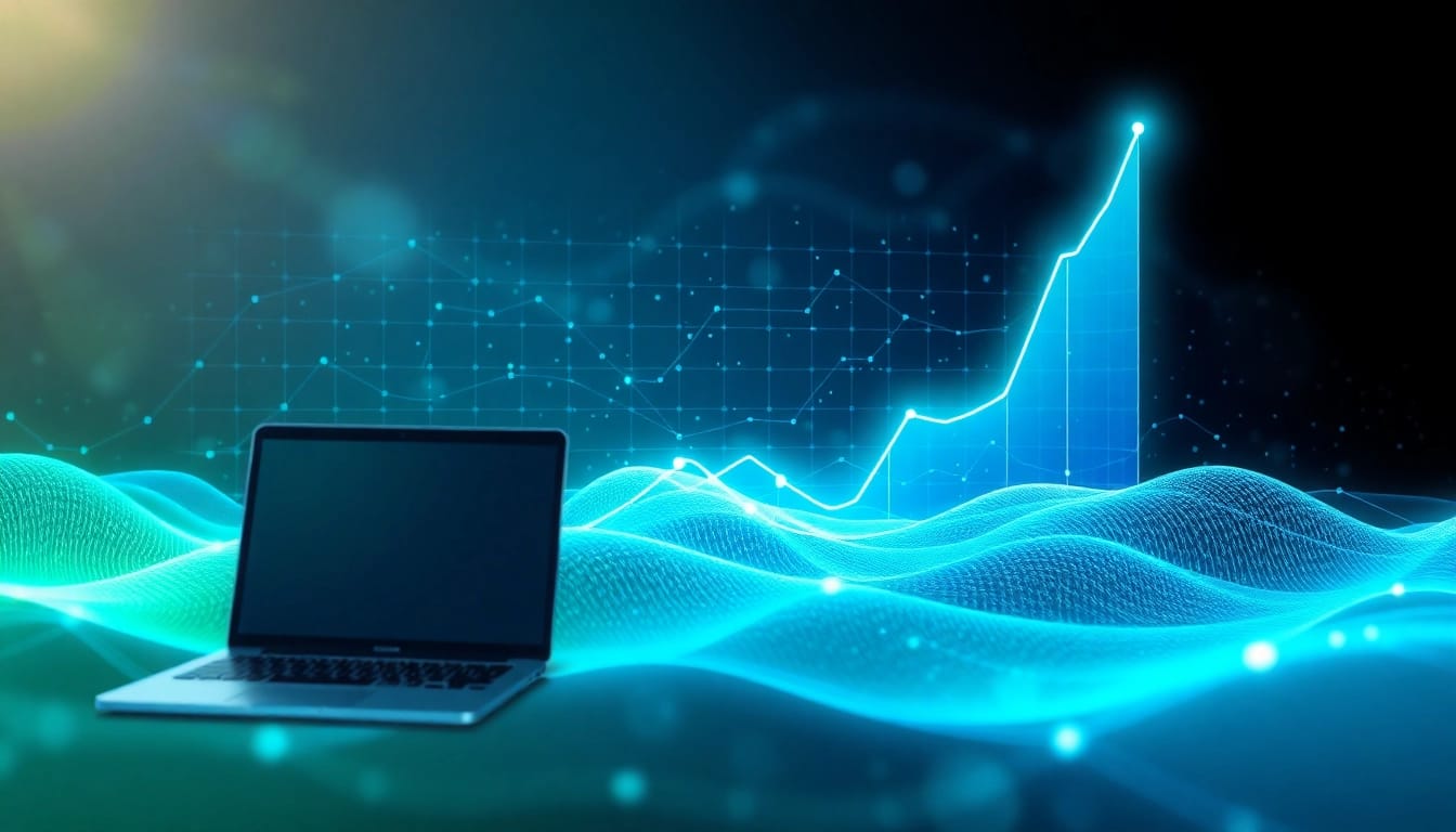 Visualisierung des Web-Rangs erläutert durch einen dynamischen Graphen in einer digitalen Landschaft.