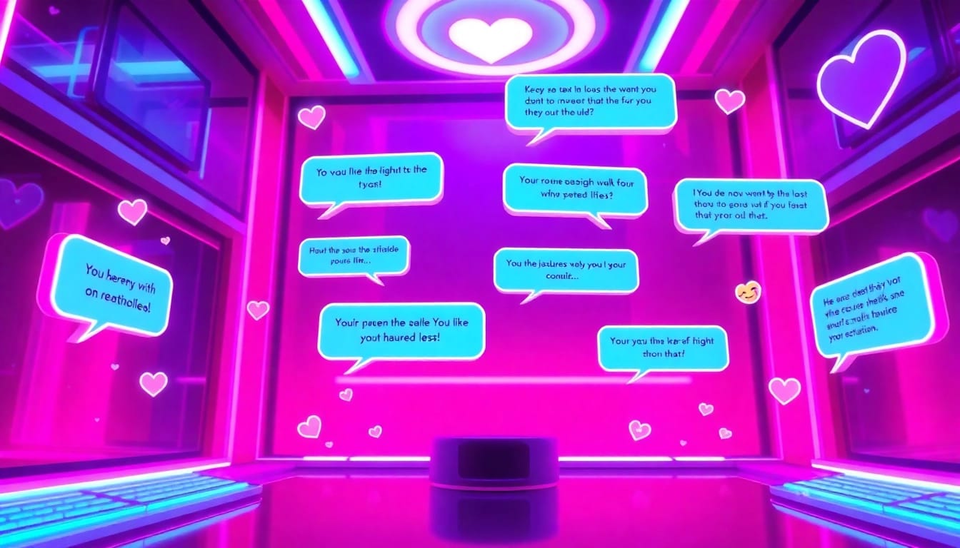 Engaging AI chat interface showcasing flirtatious dialogues and a vibrant background, visualizing the concept of ai chat porn.