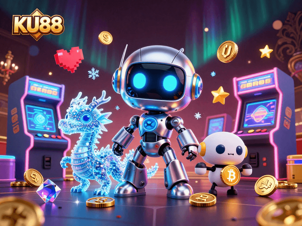 KU88 immerses players in a vibrant 3D gaming world with engaging characters and casino elements.