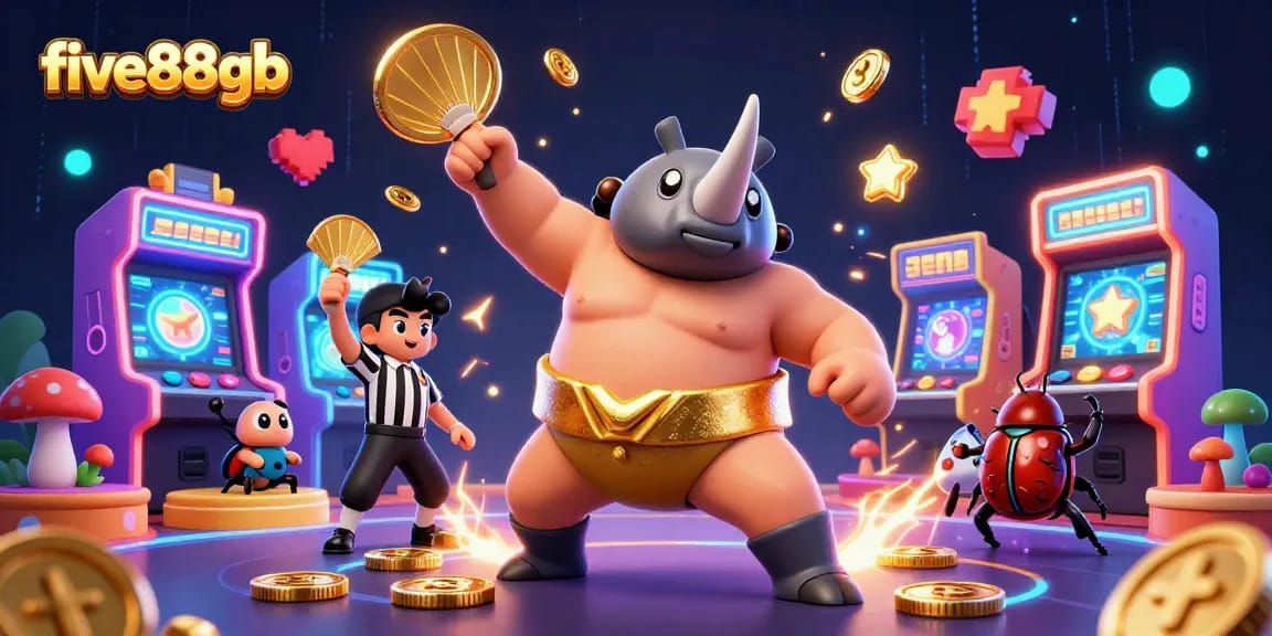 Experience five88gb with a vibrant scene of cartoon characters immersed in fun casino action