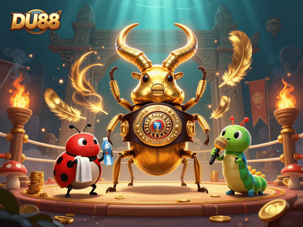 DU88 sports betting championship featuring a golden stag beetle and ladybug in a dynamic casino scene.
