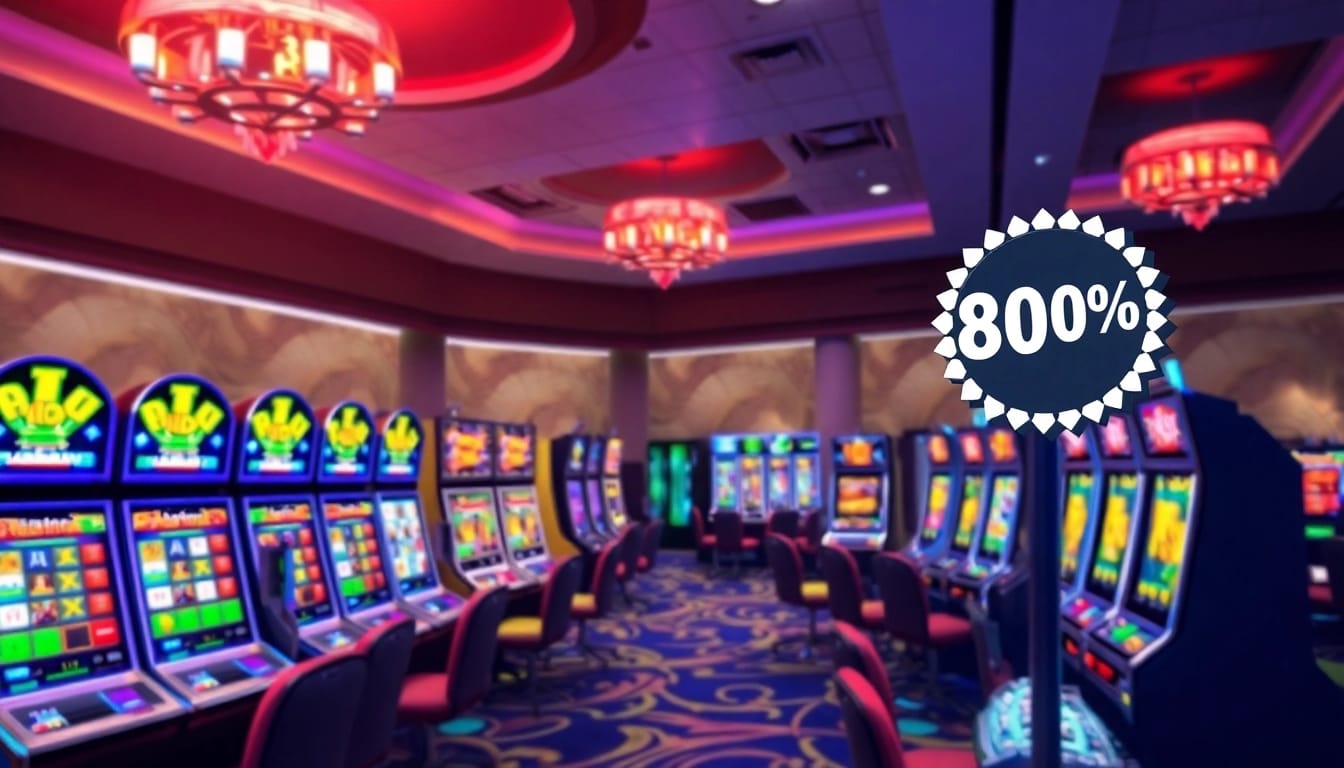 Spiele im Bonus Casino: Gewinne Freispiele und exklusive Angebote mit einem glänzenden Spielautomaten im Hintergrund.