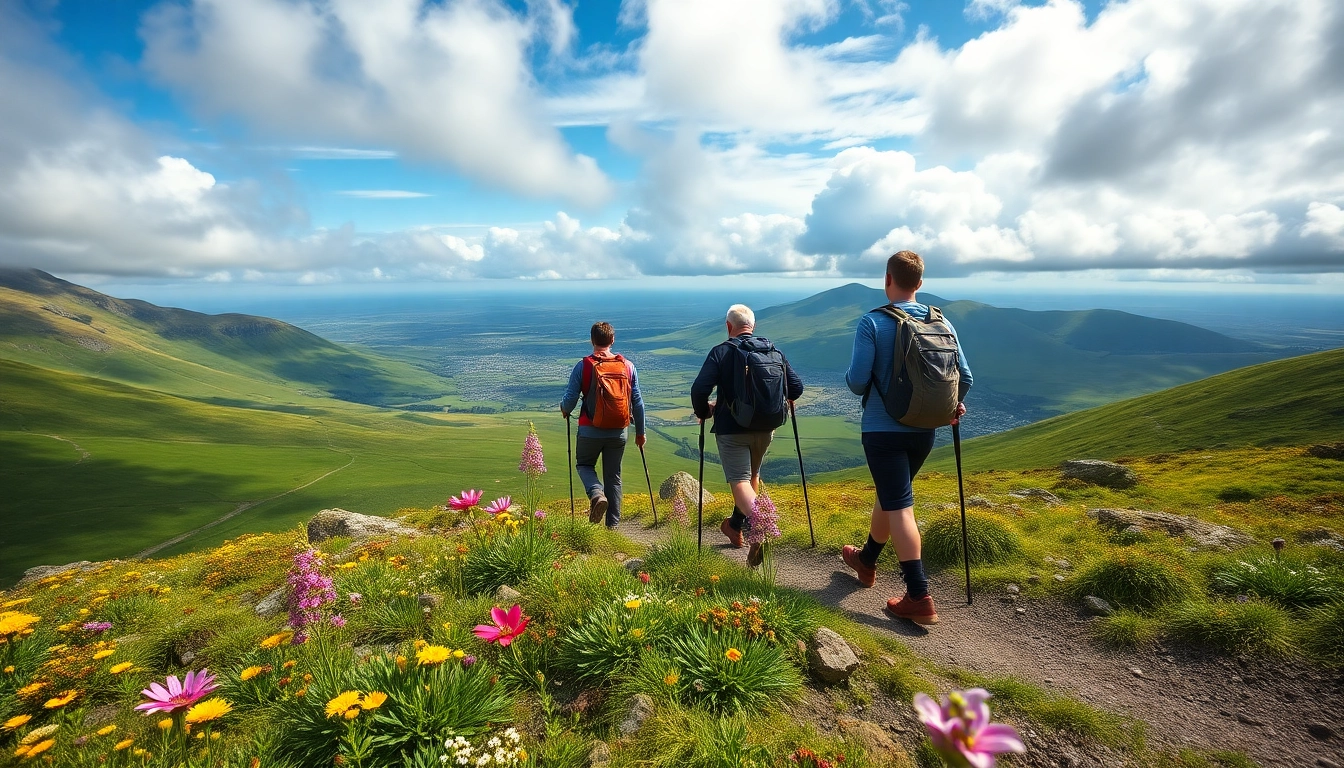 Erkunden Sie den Wicklow Way Irland während einer Wanderung auf grünen Hügeln mit beeindruckendem Himmel.