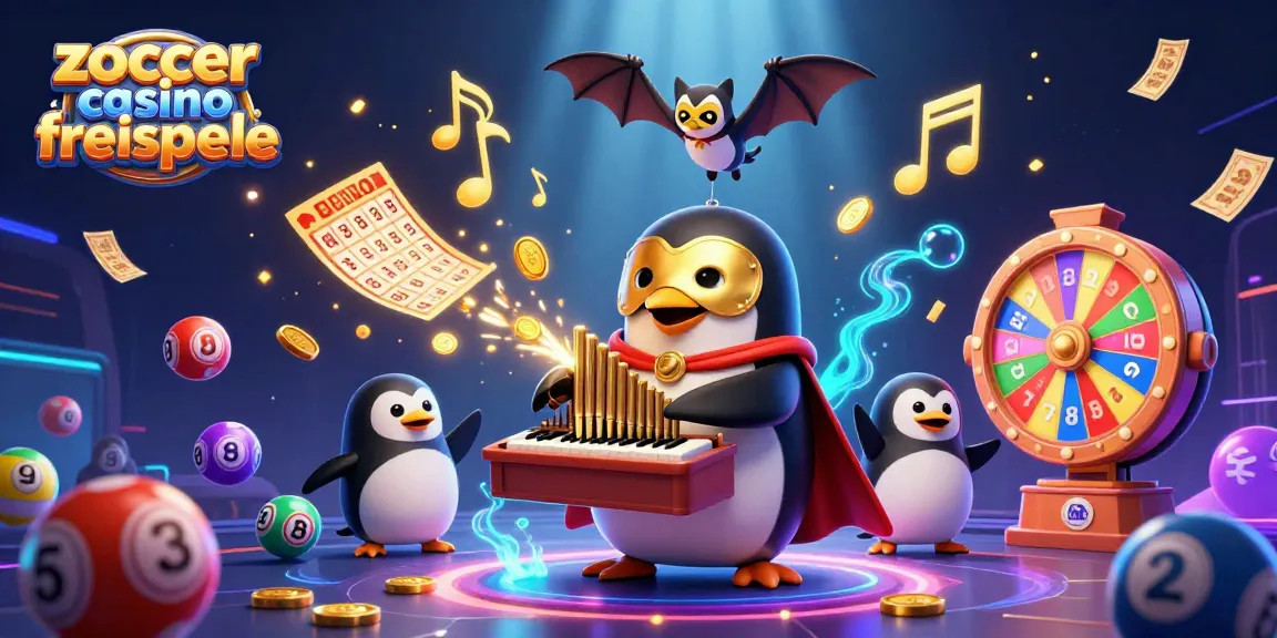 Join the excitement of zoccer casino freispiele with 3D penguins and golden musical notes energizing the casino scene.