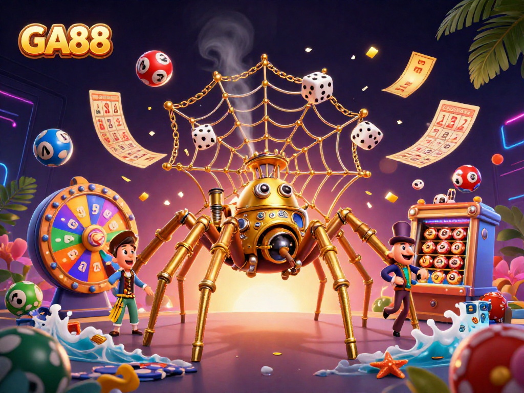 Engage in thrilling GA88 gaming adventures with a colorful steampunk casino scene.