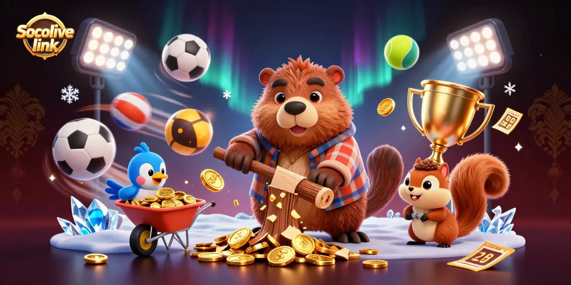 Socolive link offers an exciting sports-themed illustration of a beaver cutting a tree for gold coins.