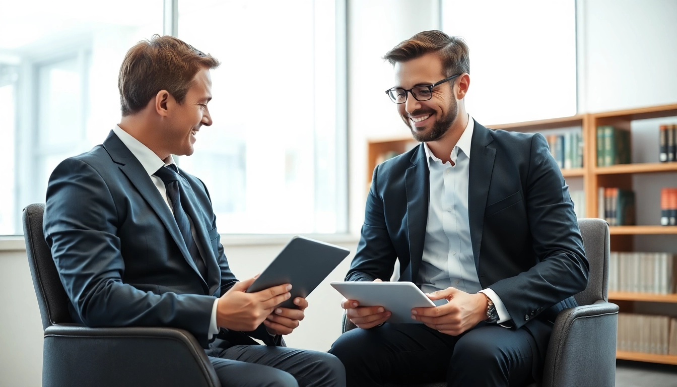 Headhunter in einem modernen Büro, der mit einem Kandidaten über Karriereoptionen diskutiert.
