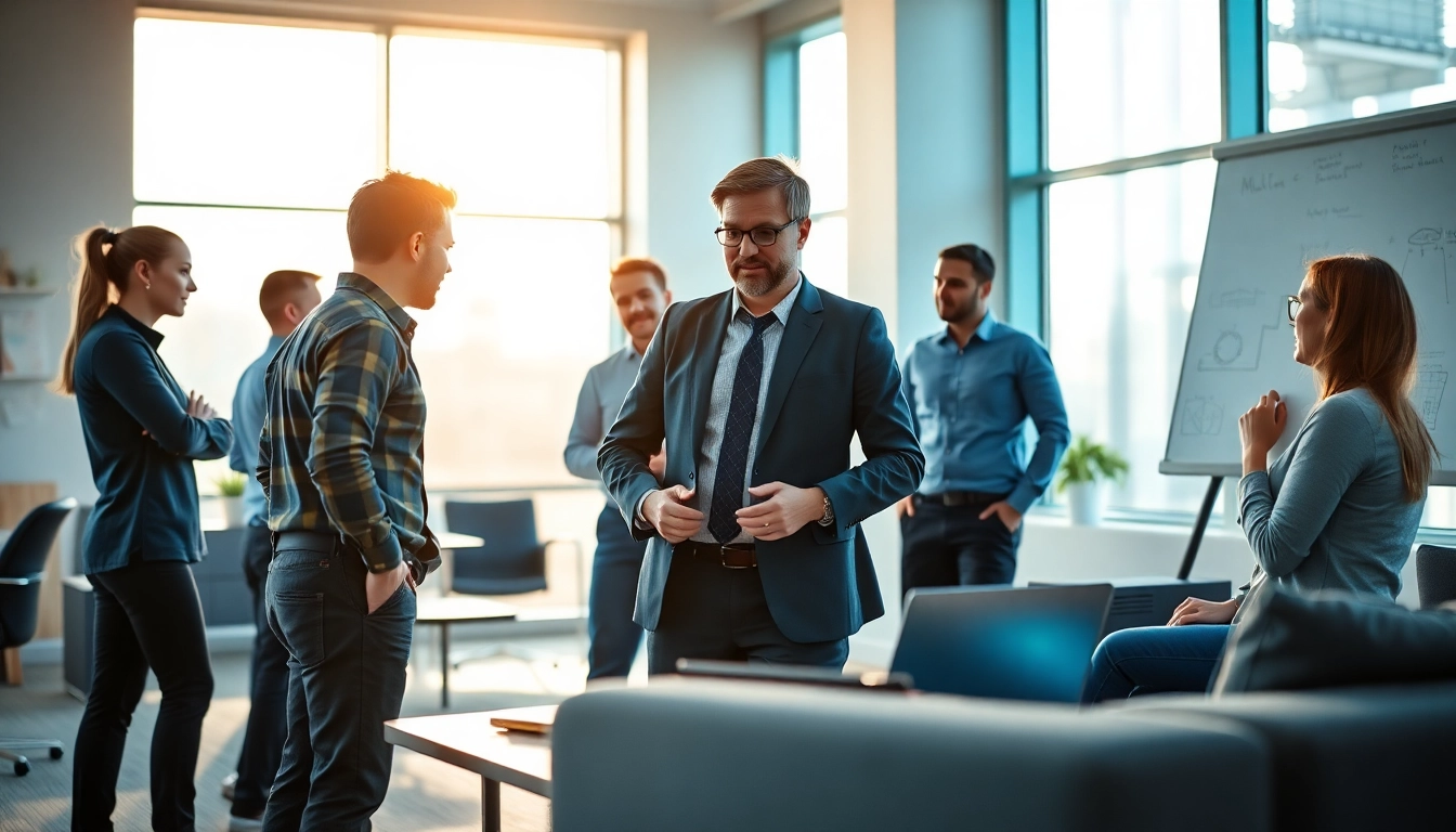 Headhunter Ingenieure beraten proaktive Ingenieure in einem modernen Büroumfeld.