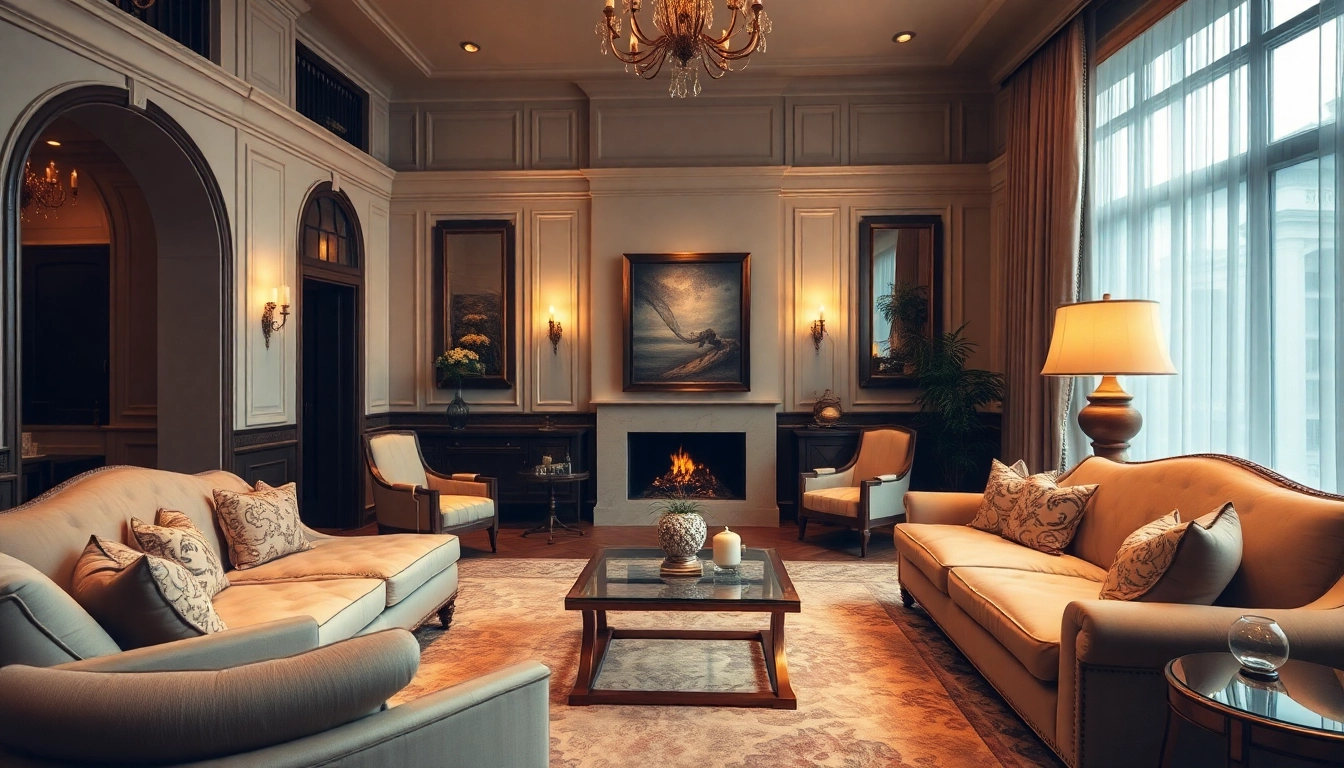 Luxury living room design with elegant furnishings and warm ambiance for enhanced comfort.