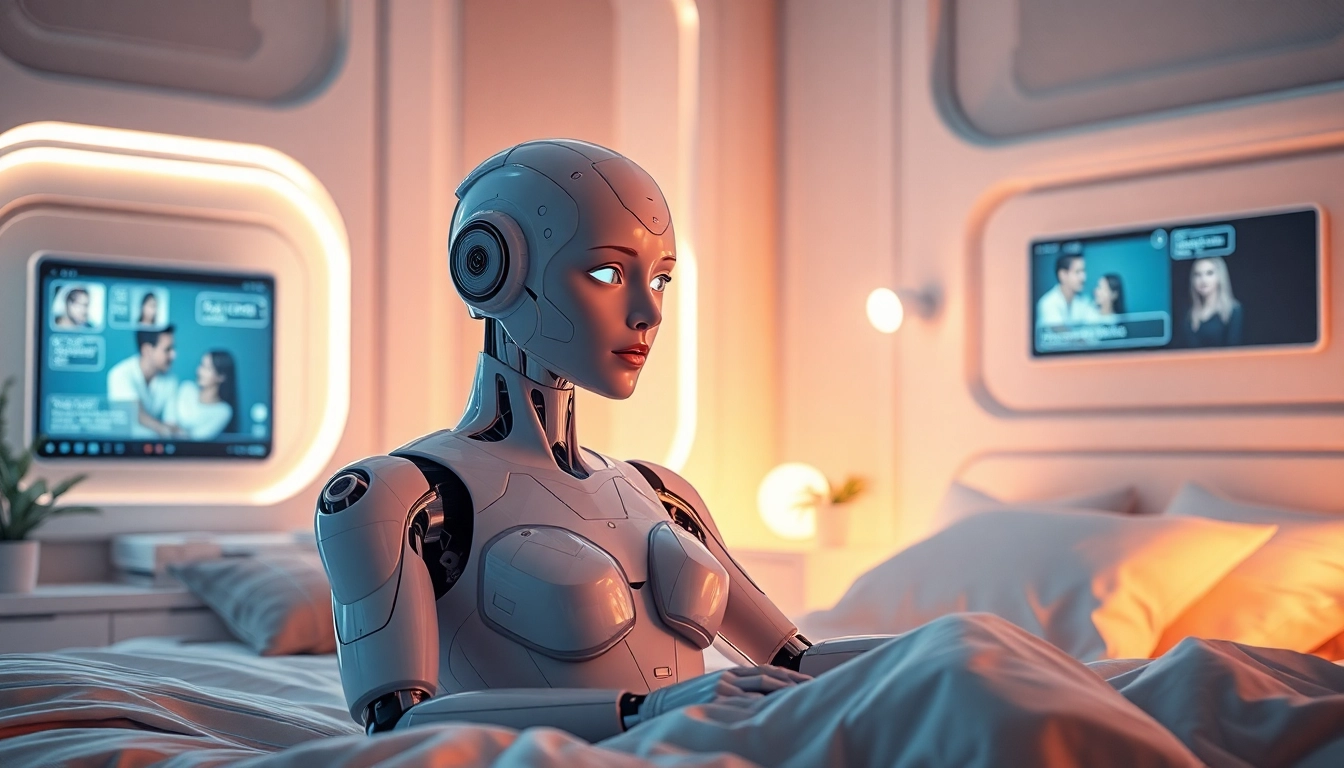 Realistic ai sex bot in a futuristic bedroom setting, embodying emotional companionship.