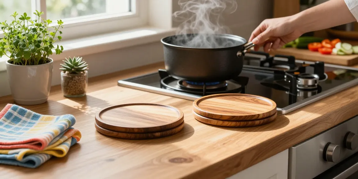 Elegante Topfuntersetzer aus Holz in einer gemütlichen Küche