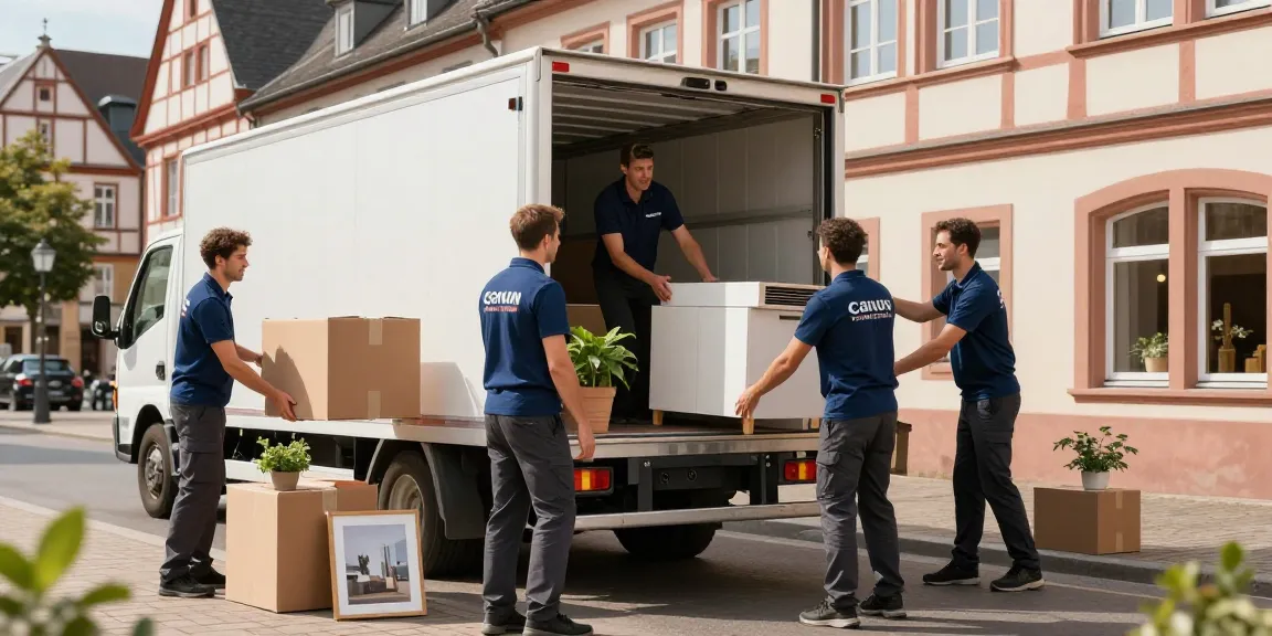 Umzugsunternehmen Speyer: Professionelle Umzugshelfer laden Möbel in den Umzugswagen.