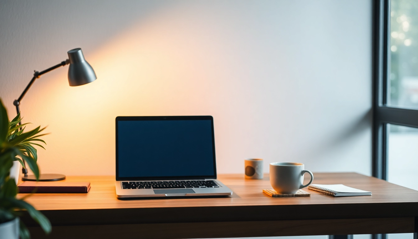 Sicht auf einen modernen Arbeitsplatz mit Laptop und Notizblock, ideal für die Jobsuche nach Stellenangeboten.
