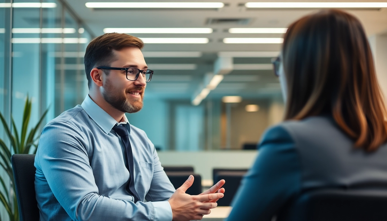 Headhunter berät erfahrene Fachkräfte in einem modernen Büro setting.