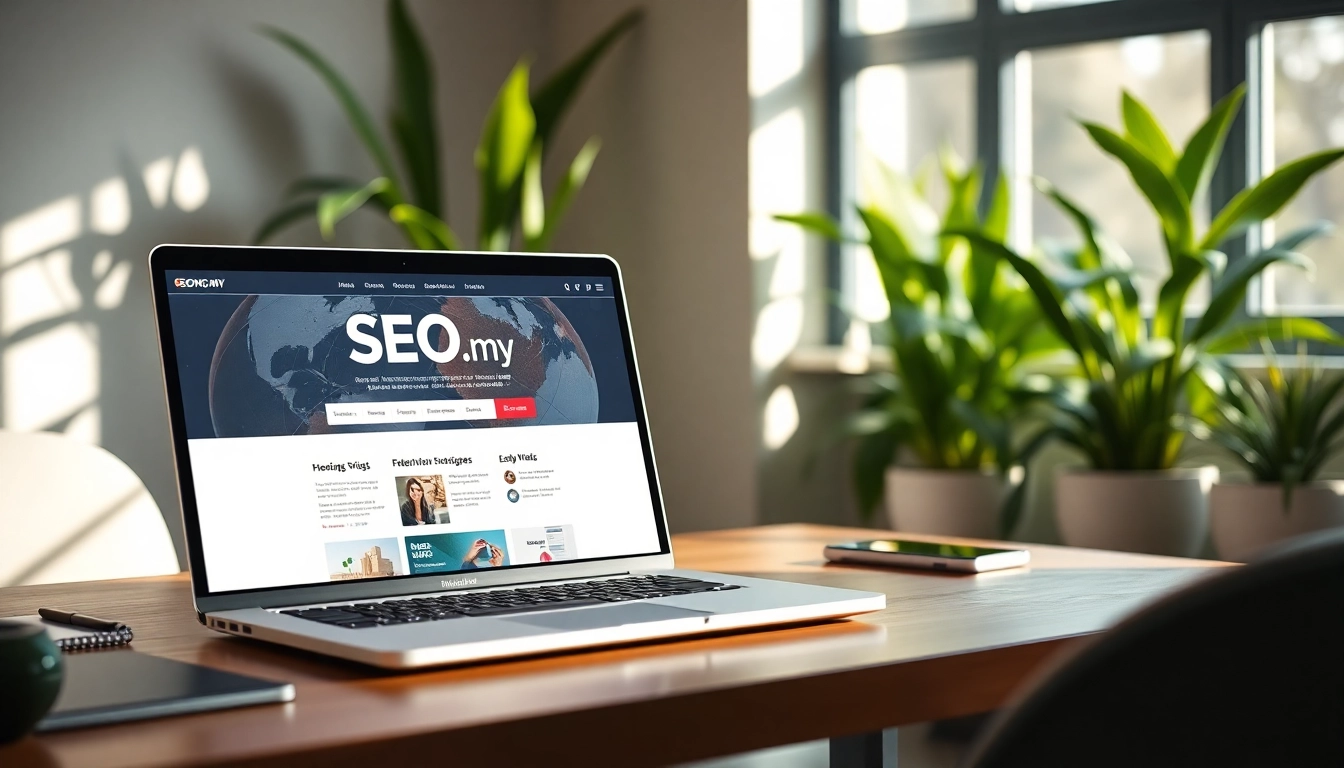 Enhance your SEO.my strategy by utilizing expert tools in a modern workspace with a laptop and greenery.