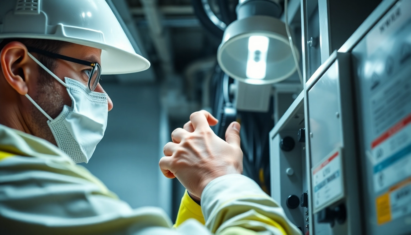 Technician conducting a DGUV V3 Prüfung on electrical equipment to ensure safety compliance.