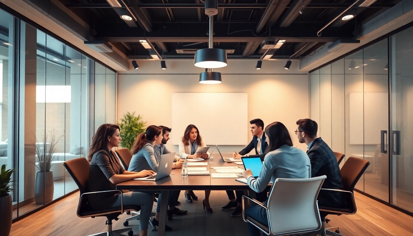 Collaborative environment at Unternehmensberatung Hannover showcasing business professionals engaged in strategic discussions.