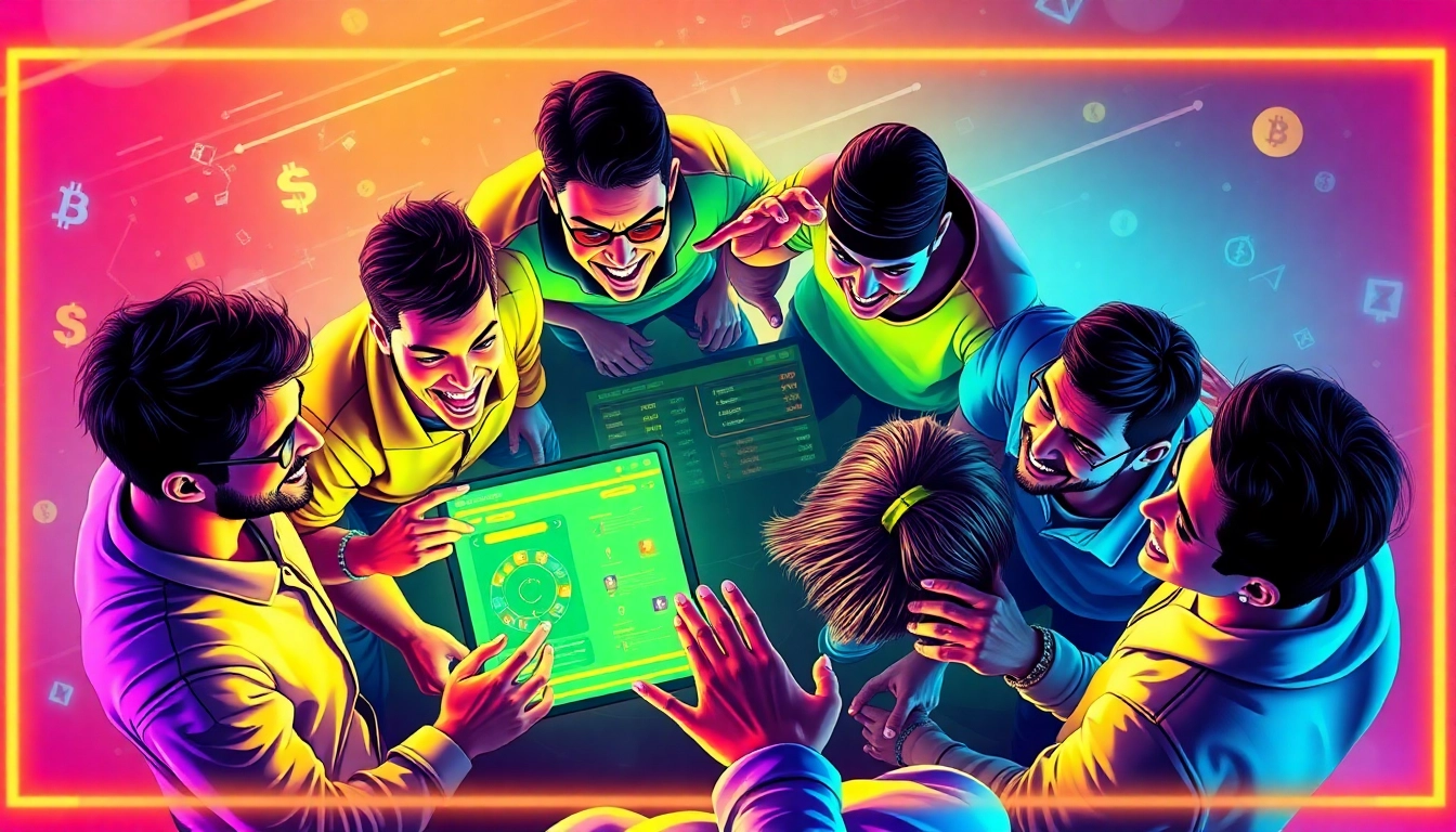 Explore the thrilling world of Crypto betting through a vibrant digital betting scene, showcasing diverse bettors engaged in an interactive platform.