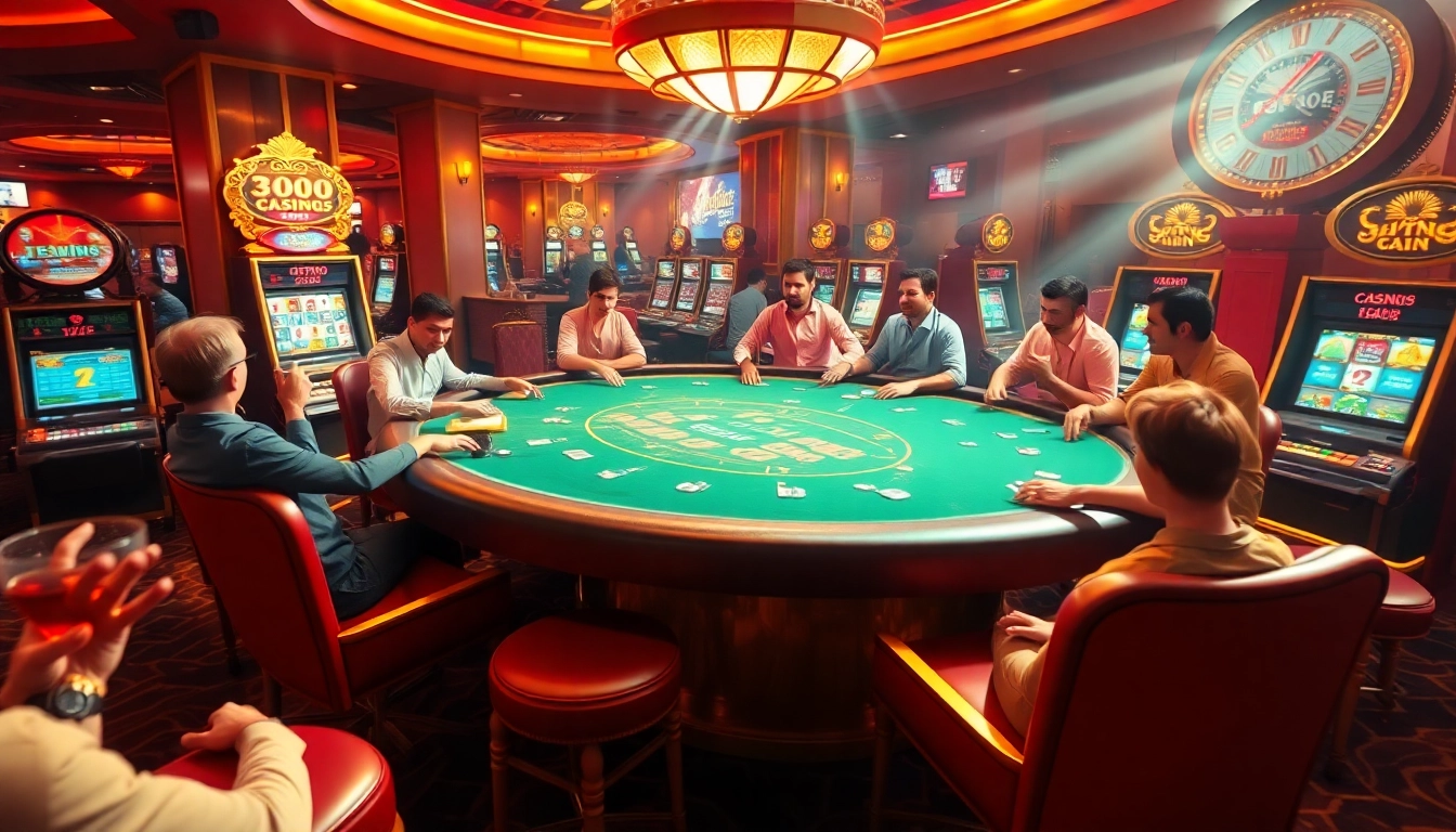 Explore the glamorous features representing the Best online casinos, showcasing an engaging poker game with vibrant decor and enthusiastic players.
