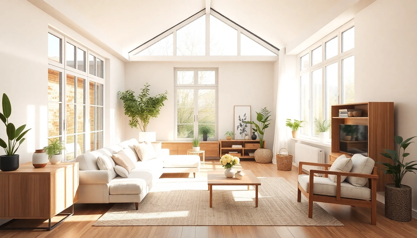 Inspirierende Raumgestaltung mit hellen Farben und modernen Möbeln, die Gemütlichkeit ausstrahlt.