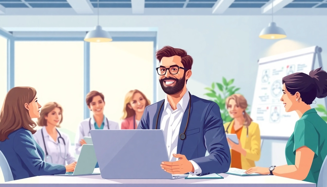 Headhunter Pflegekräfte engaging with healthcare professionals in a collaborative office setting.