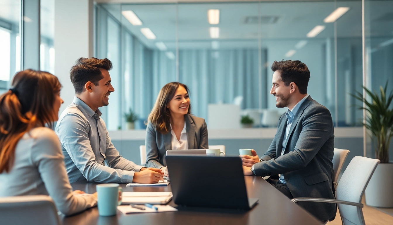 Headhunter IT berät einen Klienten in einem modernen Büro über Rekrutierungsstrategien.