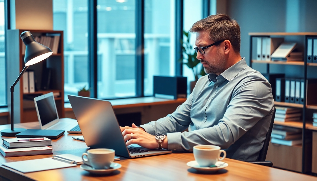 Professioneller Headhunter IT, der in einem modernen Büro arbeitet und Bewerbungen durchgeht.