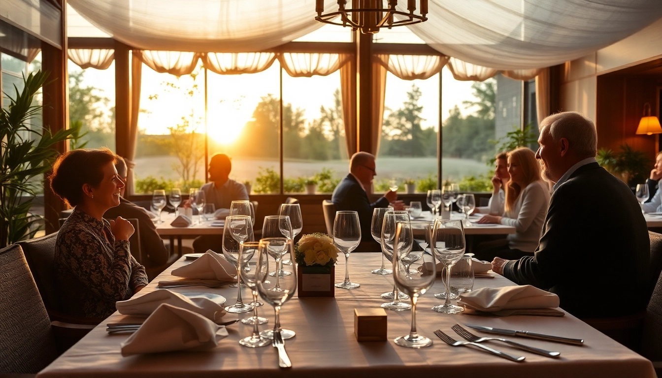 Erleben Sie mit Headhunter Gastronomie eine exquisite Restaurant-Atmosphäre mit verbundenen Gästen und einem stilvoll gedeckten Tisch.