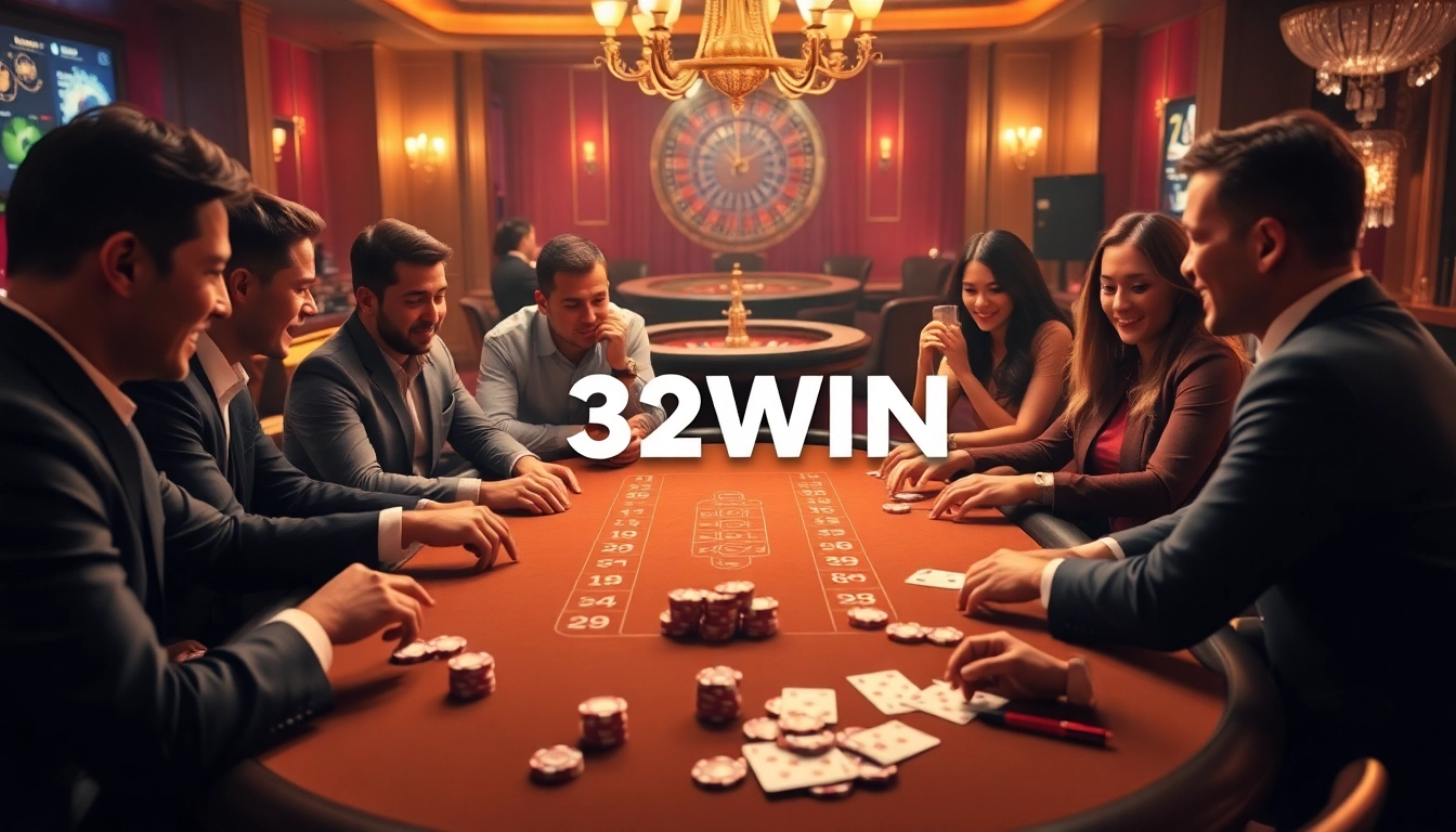 Casino excitement at 32WIN with players enjoying a thrilling poker game.