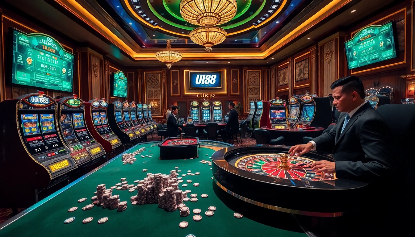 Players enjoying an immersive gambling experience at UU88 casino with exciting games and vibrant atmosphere.