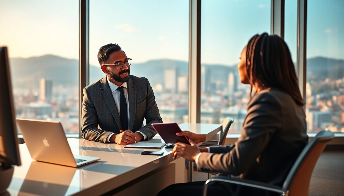 Headhunter Schweiz in a professional office setting discussing with a diverse candidate.