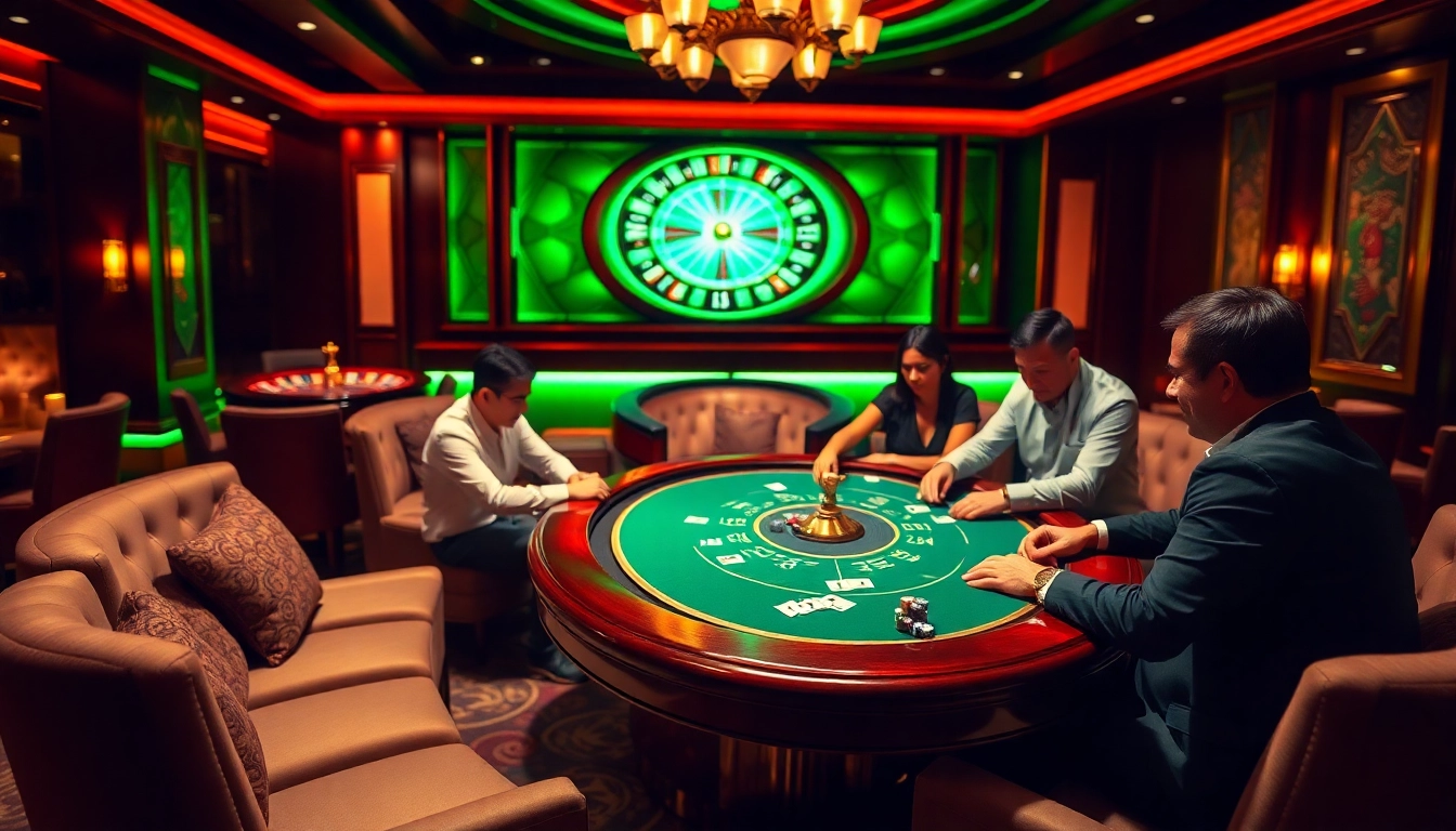 B52 club features an upscale poker game with vibrant chips and cards, creating an exciting gambling atmosphere.