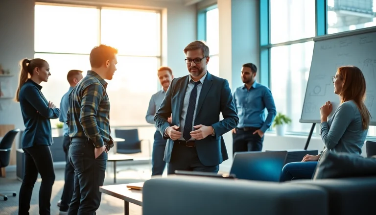 Headhunter Ingenieure beraten proaktive Ingenieure in einem modernen Büroumfeld.