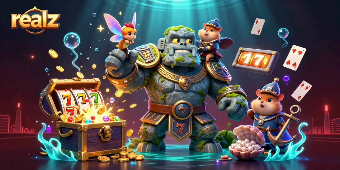 Realz casino illustration showcasing the exciting atmosphere of a vibrant gaming scene with enchanting characters.